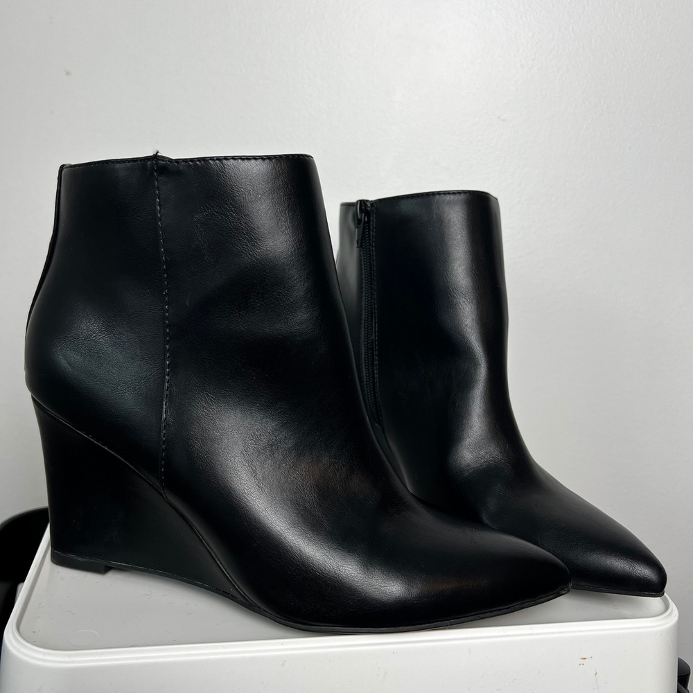 Rachel‎ Zoe Alana Black Wedge Ankle Boots Side Zip  Womens 8.5M